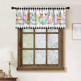 Easter Bunny Curtain Valance,Easter Colorful Eggs Spring Plant Flowers and Leaves Valances Cute Rabbit Window Treatment for Kitchen Bedroom Living Room 1 Piece,54x18 Inch
