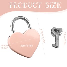QOWIJEX 1 x Love Lock Heart Lock with Key, Diary Lock, Luggage Lock, Includes Velvet Bag Heart Motif in Pink, Gifts for Valentine's Day