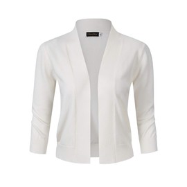 GloryStar Women’s 3/4 Sleeve Cropped Cardigan Sweaters Open Front Knit Short Bolero Shrugs Black+Ivory S