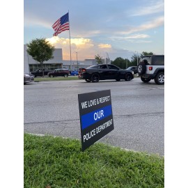 18X24 Inch WE LOVE & OUR POLICE DEPARTMENT Yard Lawn Sign 2 Sided with H Stake