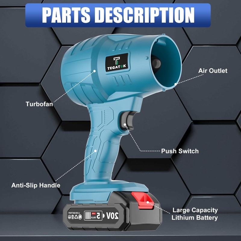 Electric-Cordless-Leaf-Blower - 20000RPM Handheld Leaf Blower - 1X 2.0Ah Batteries