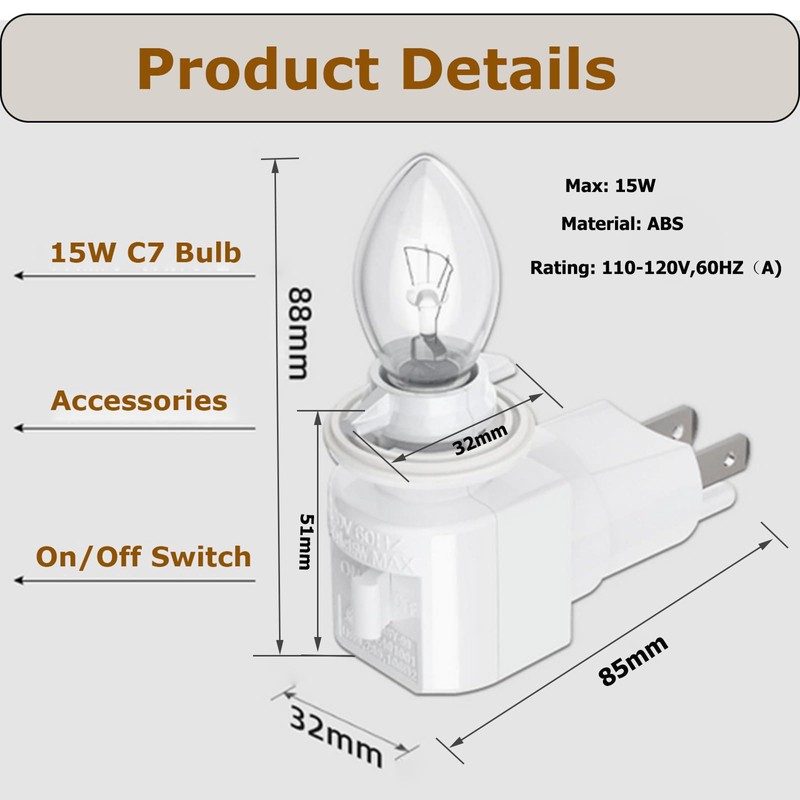 TWDRTDD Plug in Night Light, Adjustable E12 Base Socket with