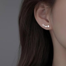 Aneneiceera Vintage Crystal Star Ear Climber Earrings Silver Cz Star Crawler Earrings Rhinestone Star Stud Earrings Minimalist Boho Star Earrings Jewelry for Women