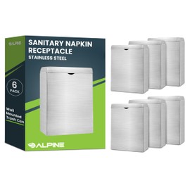 Alpine Sanitary Napkin Receptacle – 6 Pack Wall Mounted Tampon Holder for Bathroom Provides Clean & Odor-Free Restroom for Home, Office & Public Restrooms (Stainless Steel)