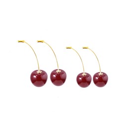 2 Pairs3D Red Cherry Dangle Drop Earrings Lifelike Crystal Simulation Cherry Earrings Cute Light Weight Fruit Tassel Earrings for Women (A)