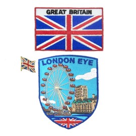 A-ONE 3 PCS Pack-London Eye Badge+England Flag Patch and Pin, Landmark Patch, Vintage Patch, Travel Souvenir, Sew on Iron on Adhesive Patch, Decorative Patch NO.386B