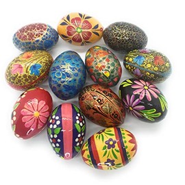 Rumikrafts Handpainted Wooden Easter Eggs, Ecofriendly and Lightweight, Kids Friendly, pisanki Style (Set of 12, Set GA8)