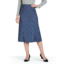 Chums Ladies 6 Panel Diamond Check Skirt Elasticated Waist, Check Print with Adjustable Length Navy Marl 12