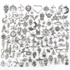 100PCS Mixed Silver Charms Set - Tibetan Silver Plated Pendants