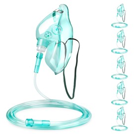 ANSNF 5 Pack Oxygen Face Mask Adult with 6.6' Tube & Adjustable Elastic Strap - Size L - NO CUP