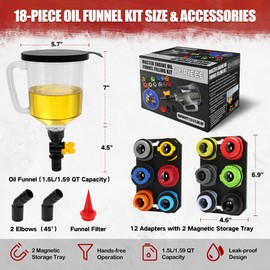 18Pcs No-Spill Engine Oil Funnel Kit, 1.59QT/1.5L Automotive Oil Funnel Set