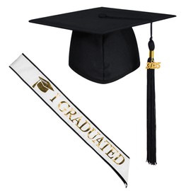 GraduationMall 2024 Graduation Cap and Sash for Adult Unisex Graduation Ceremony Party Gifts White