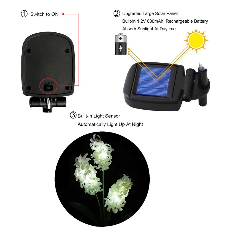 Outdoor Waterproof Solar Flower Battery Light Hyacinth for Garden, Balcony,