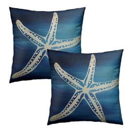 Summer Beach Teal Blue Pillowcase Set of 2 Sea Coastal Coral Navy Blue Decor Throw Pillows Square 18x18 Inch Starfish Ocean Farmhouse Pillow Cushion Covers for Home Living Room Bed Sofa Outdoor Couch