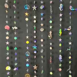 8 String Blingbling Rainbow Under The Sea Streamer Party Banner Decoration Kids Mermaid Birthday Decor Shell Coral Ocean Theme Baby Shower Garlands Photograph Backdrop Party Supplies