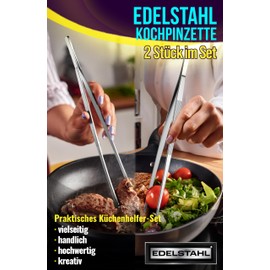 4happy Cooking Tweezers - 2 Pieces Cooking Tweezers Stainless Steel Set, Round Barbecue Tweezers for Cooking and Roasting + Pointed Kitchen Tweezers for Decorating, Tweezers Kitchen 30 cm