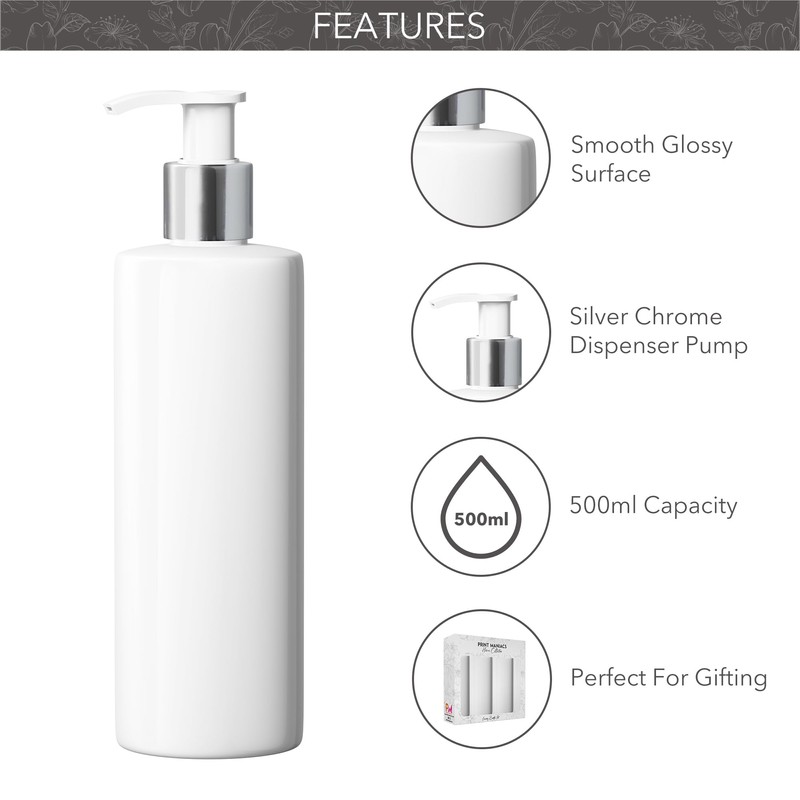 500ml Dispenser Pump Bottle White PET Plastic Bottle Silver/White Lotion