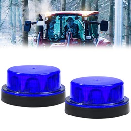 Ygmylandbb LED Strobe Warning Light, Blue Flashing Strobe Beacon Light, 12V 24V Mini Round Roof Top Strobe Beacon Light for Forklift Vehicle Truck Golf Cart Tractor Automobile, Set of 2