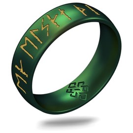 Knot Theory Rune Silicone Ring - I Love You in Viking Runic Characters with Gold Inlay - Northern Lights Green Size 8 6mm Breathable Comfort Fit - Valentine's Engagement Wedding Band