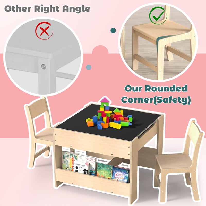 bbgroundgrm 4-in-1 Kids Wooden Activity Desk & Chair Set –
