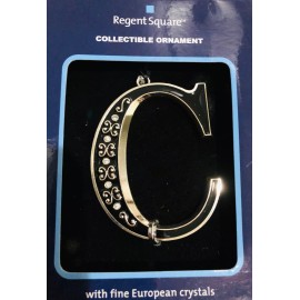 Regent Square Monogram Letter C Black  European  Crystals Christmas Ornament