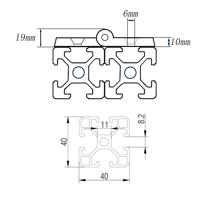 Fullerkreg Hinge Black Profile 40 Slot 8 with Attachment with