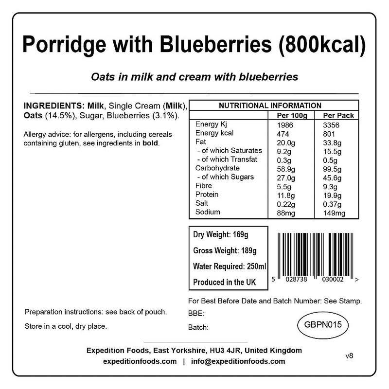Expedition Foods Porridge with Blueberries (800kcal) - Freeze Dried Meal