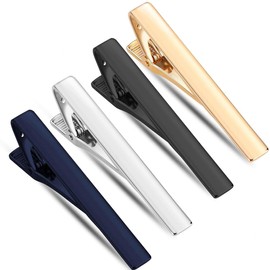 4 Pcs Men's Tie Clips, Neck Ties Necktie Bar Pinch Clip for Your Father, Lover and Friends in Xmas, Anniversary, Wedding, Party, Meeting,Silver,Black,Gold Tone,Bule﻿