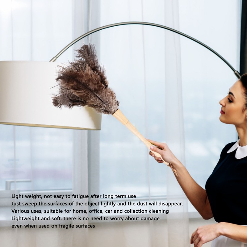 Feather Duster Light Weight Soft Long Handle Reusable Black Ostrich