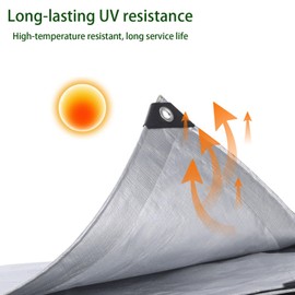 Tarps Heavy Duty Waterproof, Silver 8Mil Polyethylene Tarp Cover with Grommets, UV Resistant Bâche Imperméable Tarp for Patio Enclosures for Plants Gardens Chicken Coops,6.5x6.5 FT