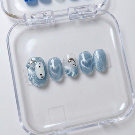 Dolphin Cat[Handmade Nail Tips] - Short Round / 돌고래냥[수제네일팁] - 숏 라운드