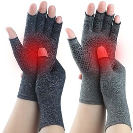 Kecartu Kecartu 2 Pairs Compression Gloves for Rheumatoid Arthritis, Osteoarthritis, Carpal Tunnel Pain, Fingerless Arthritis Hand Gloves for Women Men Support Work&Computer Typing (Black+Grey, Large)