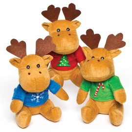 Baker Ross AF816 Reindeer Christmas Jumper Plush Pals — Novelty Toys for Kids, Perfect Party, Loot or Prize Bag Filler (Pack of 3), Assorted