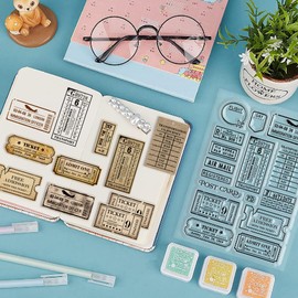 GLOBLELAND Retro Air Travel Ticket Clear Stamp Plane Postcard Cutting Dies Set Vintage Ticket Silicone Clear Stamps and Metal Arrow Die Cuts for Card Making and DIY Embossing Scrapbooking Craft Decor