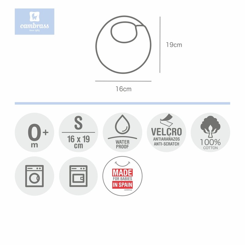 Cambrass Round Bib Velcro Sky Beige/Rain 16X19 Cm