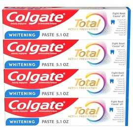 Colgate Total Whitening Pasta de dientes con flúor, paquete de 4 unidades, 5.1 onzas | Mint Flavor, Anticavity, Antigingivitis, Antisensitivity Toothp
