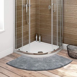 KKPW Shower Mat, Corner Shower, Non-Slip Bath Mat, Corner Shower Made of Microfibre, Washable Bath Mat, Semicircular, Non-Slip Underside, Anthracite, 100 x 45 cm