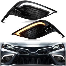 KEEGTBOX Switchback White/Amber LED DRL Front Fog Daytime Running Light Sequential Flash Turn Signal Feature Compatible with Toyota Camry Sedan SE XSE 2021 2022 2023 2024 Accessories