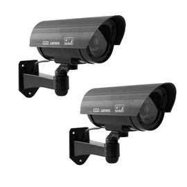 Laroal 2pcs Simulation Camera Waterproof Bullet Shape Black Simulation Security Camera Red Flashing LED Outdoor Surveillance Camera (Black)