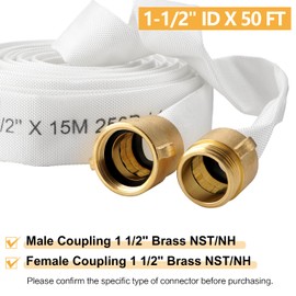 Venussar Fire Hose,1-1/2" ID X 50 FT, Single Jacket TPU, 450 PSI Burst Pressure, Industrial Fire Hose with NST/NH Brass Couplings for Indoor Use