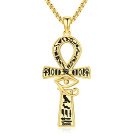Gold Ankh Necklace Eye of Horus Necklace for Men Women 925 Sterling Silver Egyptian Jewelry Hieroglyphics Key of Life Large Big Ankh Jewelry Ankh Pendant Necklace Gifts for Her Him 14K 18K 24K