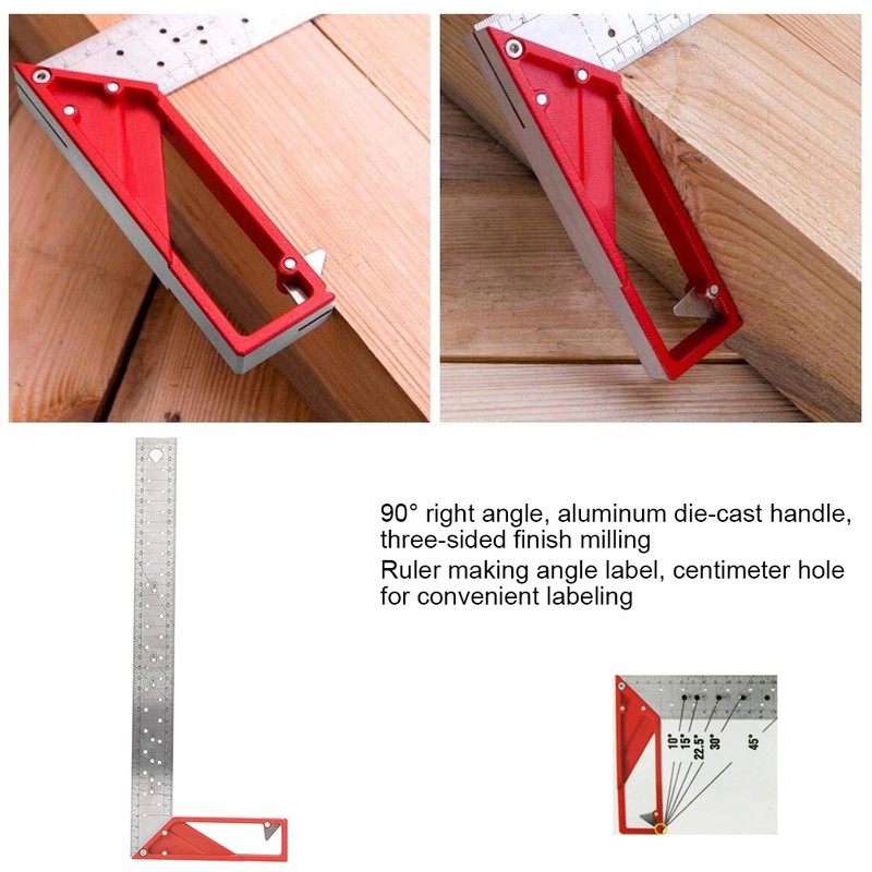 Stainless Steel Square Woodworking Ruler 45 ° / 90 °