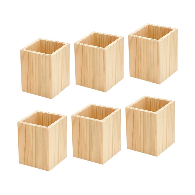 Cregugua 6 Pack Wood Pen hlolder Unfinished Wooden Pencil Holder