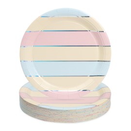 PARTY GO Party Tableware, Pack of 50, Pastel Paper Plates with Silver Rim, Children's Birthday, Party Tableware Set, 23 cm Paper Plates, Paper Tableware for 50 Guests for Birthday Decoration Boys