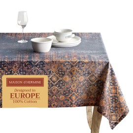 Maison d' Hermine 100% Cotton Table Cover - 70"x108" Rectangle Decorative Tablecloth - Washable Tablecloths for Dining, Home, Farmhouse & Party - For Thanksgiving & Christmas - Imperfection Collection