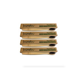 More of Me to Love BPA-Free, Organic Bamboo Toothbrush with No-Glue Bristles - Compostable, Biodegradable, Vegan (4-Pack) (Black, Soft Bristle)