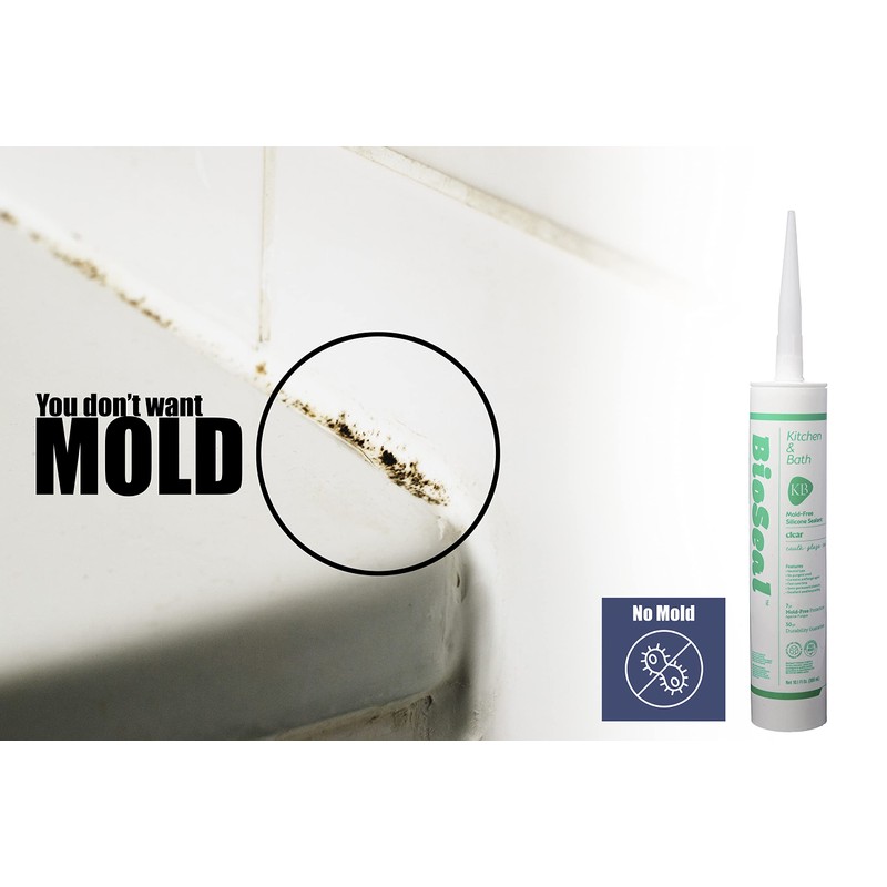 Clear BioSeal 100% Silicone Sealant Caulk Kitchen and Bath Grade,