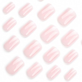 French Tip Press on Nails Short Square White and Pink Gradient Designs Full Cover Glue on Nails Short Coffin Acrylic False Nails Artificial Glossy Stick on Nails for Women Girls Manicure Kits 24 Pcs