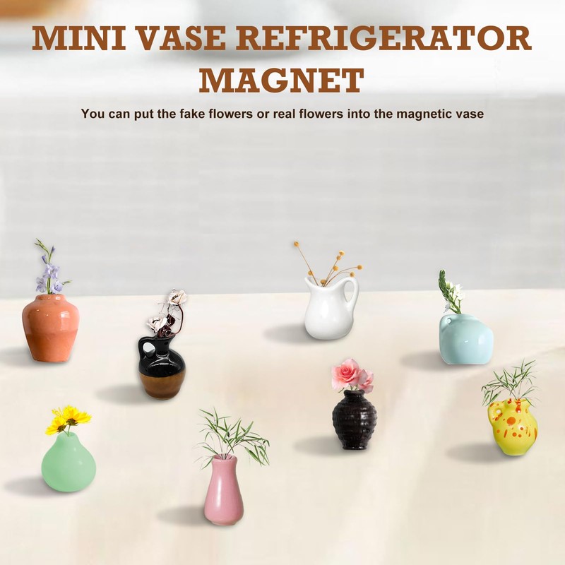 Pack of 8 Mini Ceramic Vase Magnets Fridge Cute Mini