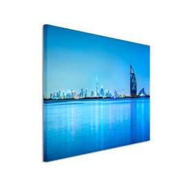 Paul Sinus Art Photo Canvas 90 x 60 cm Architectural Photography - Dubai Skyline at Dawn, UAE on Canvas Exclusive Wall Picture Modern Photography for Your Wall in Many Sizes